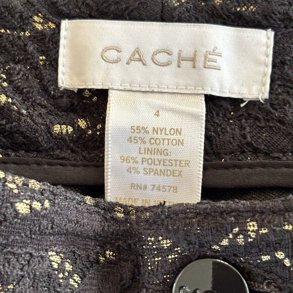 Black and Gold Cache Womens Pants Size 4 With Gold Accents Great Condition - Picture 6 of 6